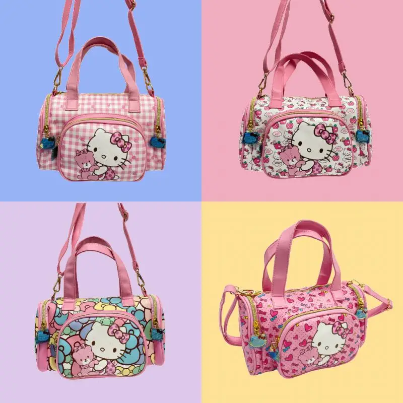 

Большая вместительная сумка-мессенджер Kawaii из искусственной кожи с мультяшным принтом Hello Kitty, Женская Аниме Sanrioed Girl, милая модная сумочка с сердцем, подарок для девушки
