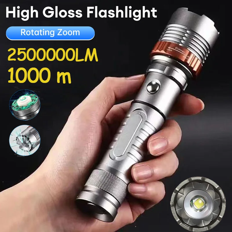 

5 modes LED Flashlight USB C Rechargeable Flash Light 2500000LM High Power Flashlights Zoom Tactical Lantern Long Shot Super-Bri