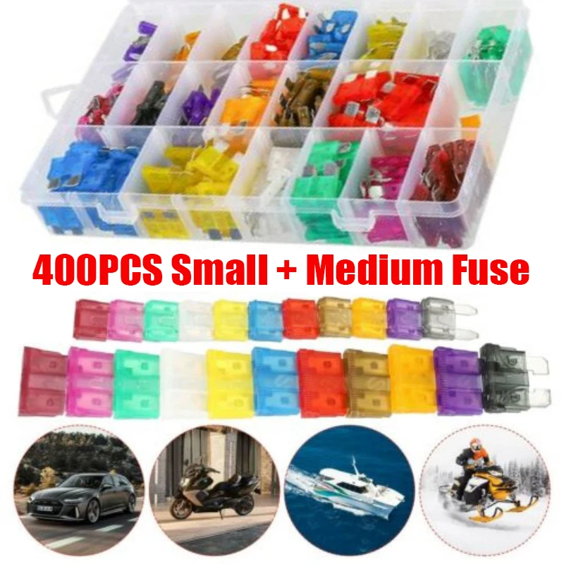 

400pcs Assorted Car Fuse Blades Small Medium Fuses for Cars Blade Automotive Fuse Car Kit Fuse Set Truck Accessories with Clip