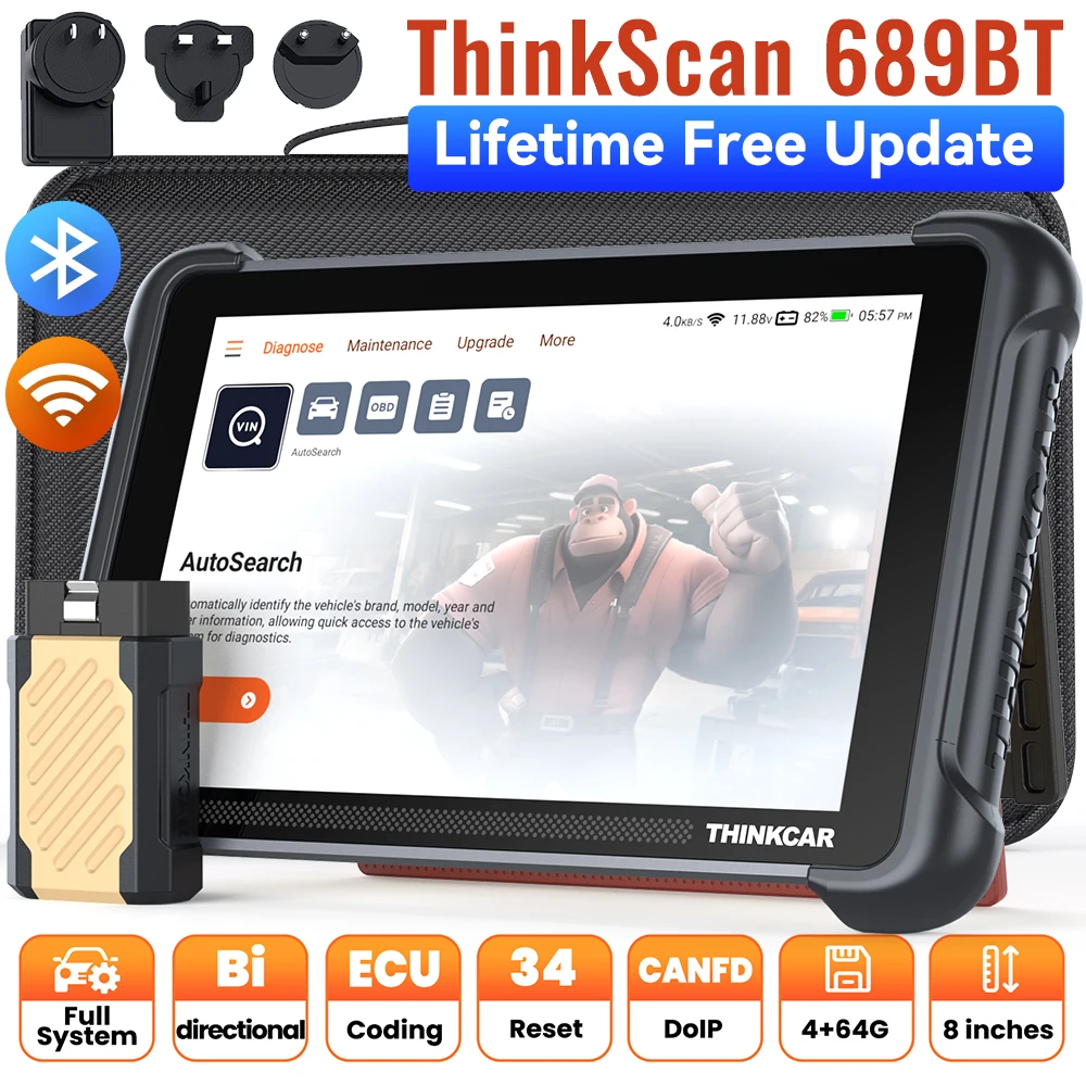 THINKCAR Thinkscan 689BT Sistema completo 34 funciones de reinicio Herramientas de diagnóstico OBD2 Escáner de coche Codificación ECU automotriz Bidireccional CANFD&DoIP