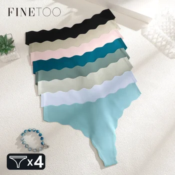 FINETOO 4Pcs Ultra Soft Seamless Underwear Women Ice Silk Thongs Sexy Stretch Solid G-String Female Invisible Breathable Panties