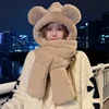 3PCSBear Hat Autumn and Winter Women Scarf Gloves one Winter Bib Cartoon Cute Warm Plush Winter Three-Piece Set 1