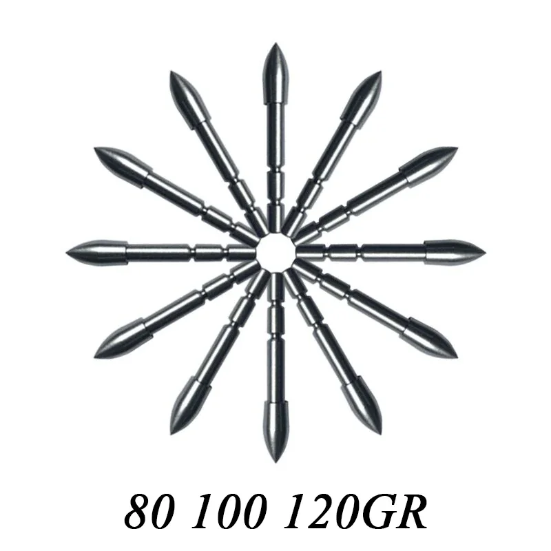 Archery Arrowhead 12pcs Stainless Steel Insert Arrow Point Archery Arrow Head 80-120 Grains for 4.2mm Shaft OD5.4-6.0MM