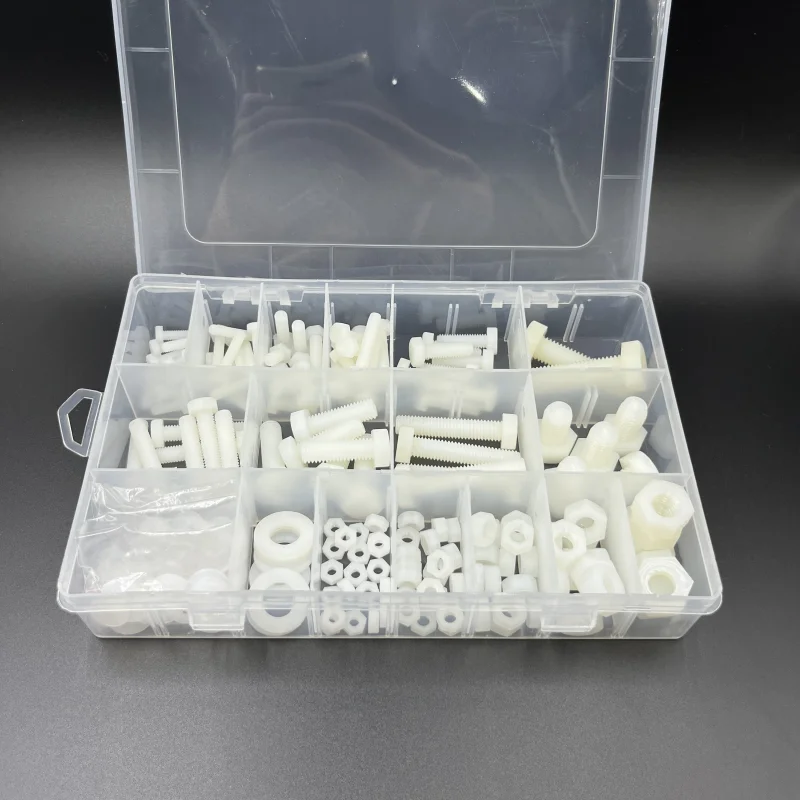 216PCS/Set White Nylon Hexagonal Screw Nut Washer Set Metric Threaded Hex Head Screw Plastic Insulated Bolt M4 M5 M6 M8 M10