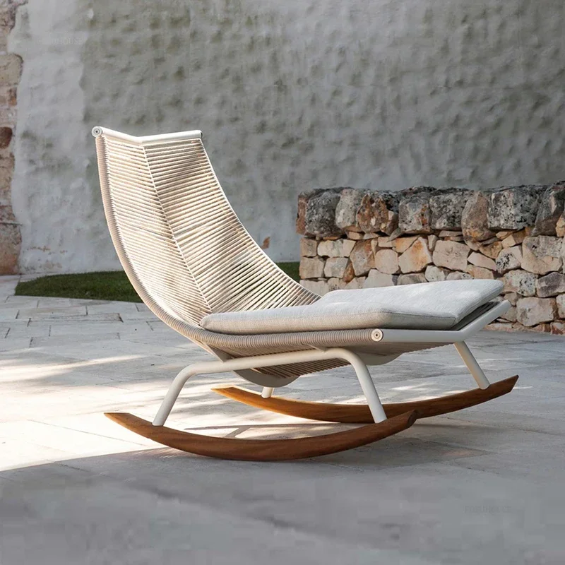 Nordic Household Sofas for Courtyard Lazy Rocking Chair Hollow Chairs Light Luxury Creative Rattan Garden Chairs for Balcony H
