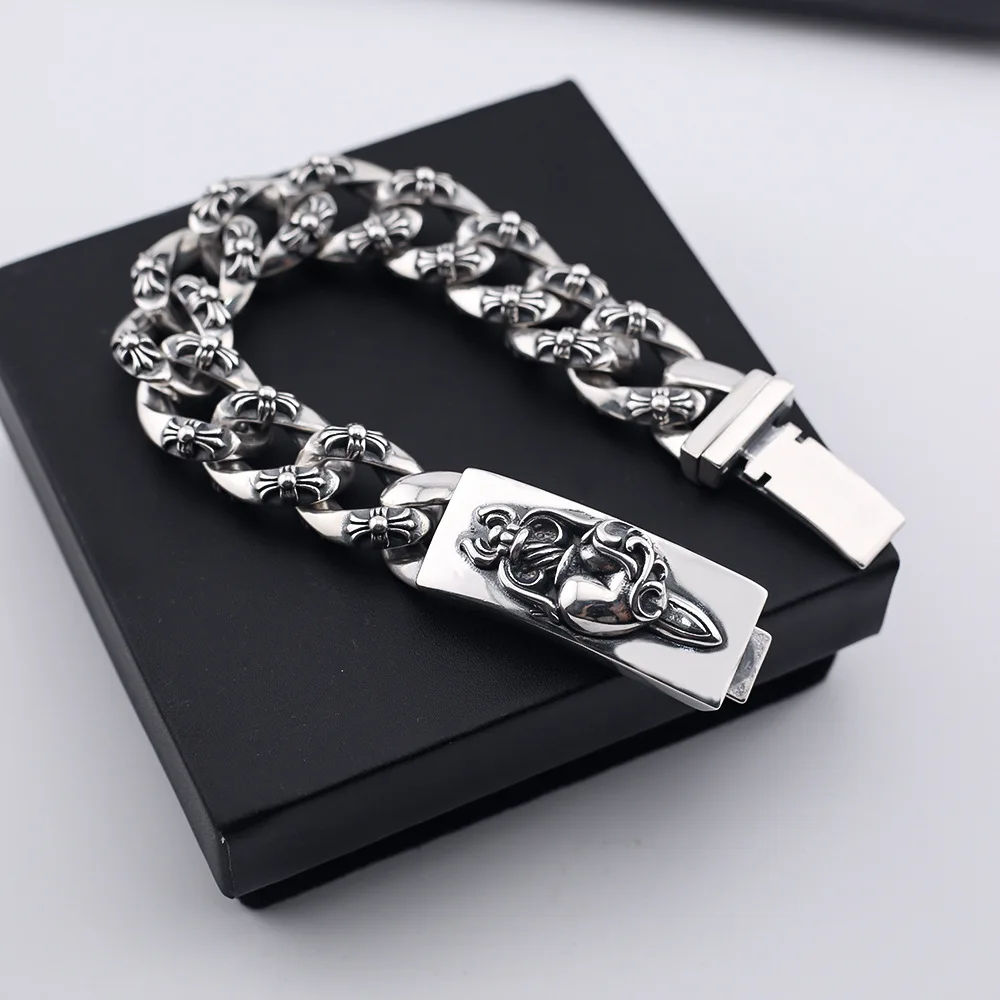 

Vintage Personalized Punk Peach Heart Sword Cuban Cross Bracelet