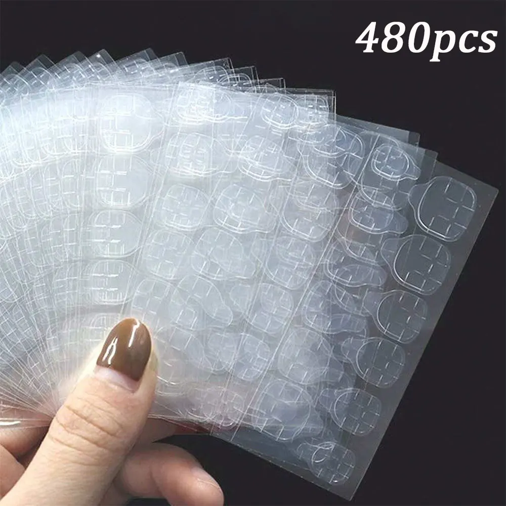 480pcs (20 Sheets) Double Side Gel Nail Glue For Press On Nails Jelly Double Sided Nail Adhesives Sticky Tabs Glue Sticker