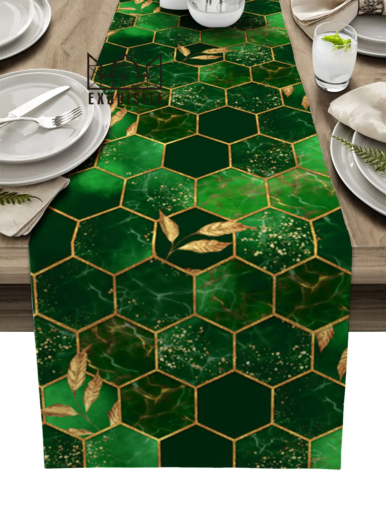 Marble Texture Green Table Runner Wedding Party Dining Table Cover Cloth Placemat