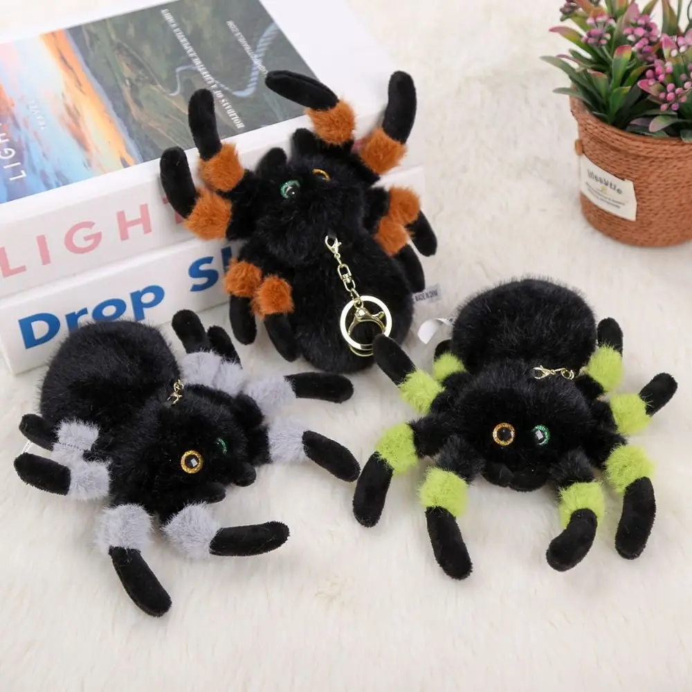 PP Cotton Color Spider Doll Keychains Simulation Lifelike Colored Eye Spider Plush Pendant Fluffy Hanging Ornaments