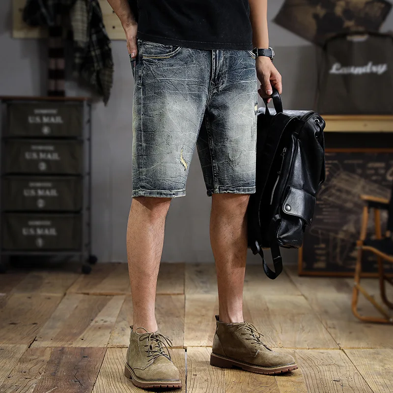 Retro Washed Do the Old Cowboy Shorts Men\'s Korean-Style Slim-Fit Straight Shorts Summer Ins Versatile Bermuda Shorts