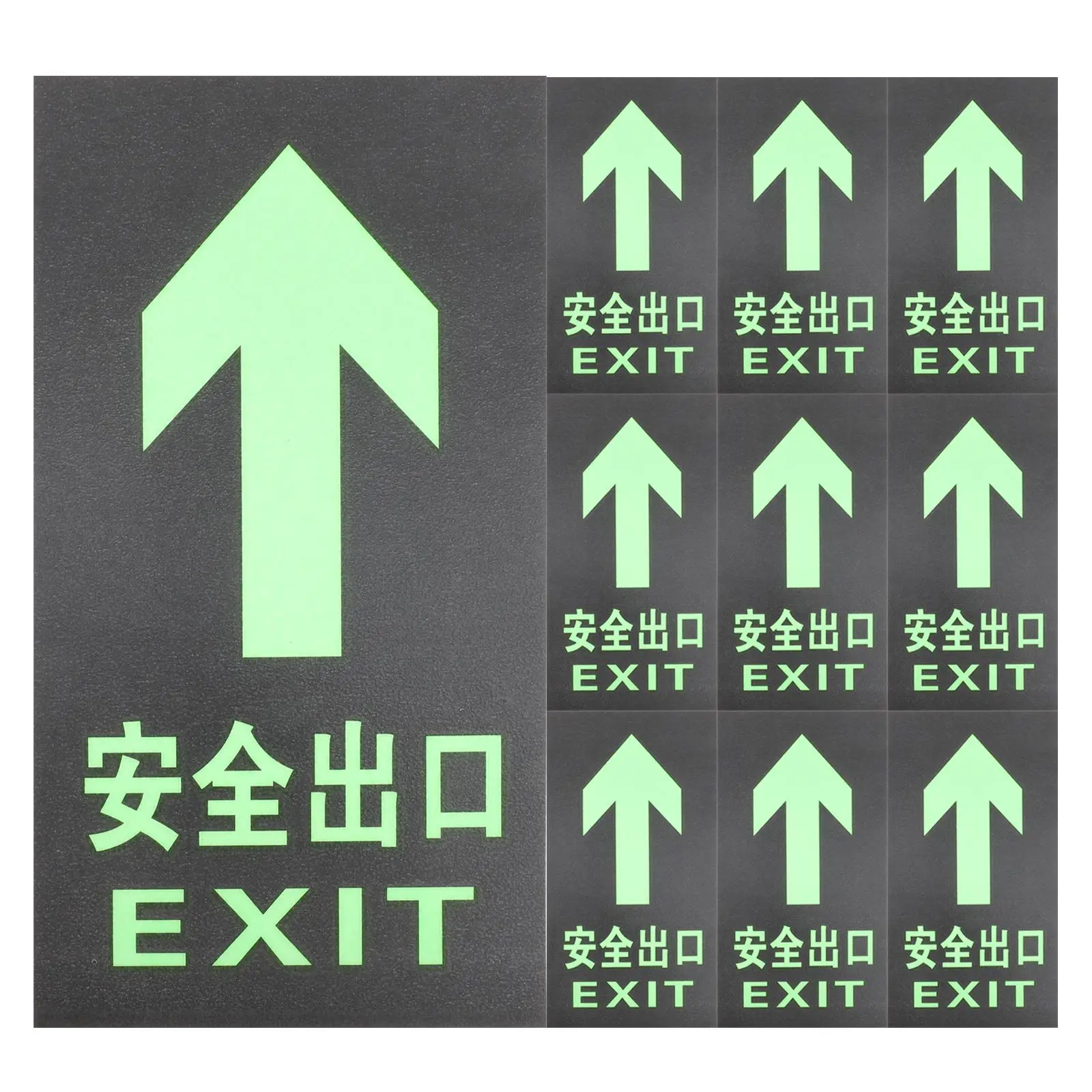 10pcs PVC Luminous Safety Exit Sign Sticker Fire Luminous Safety Exit Floor Sticker Self-Luminous Sign Stickers