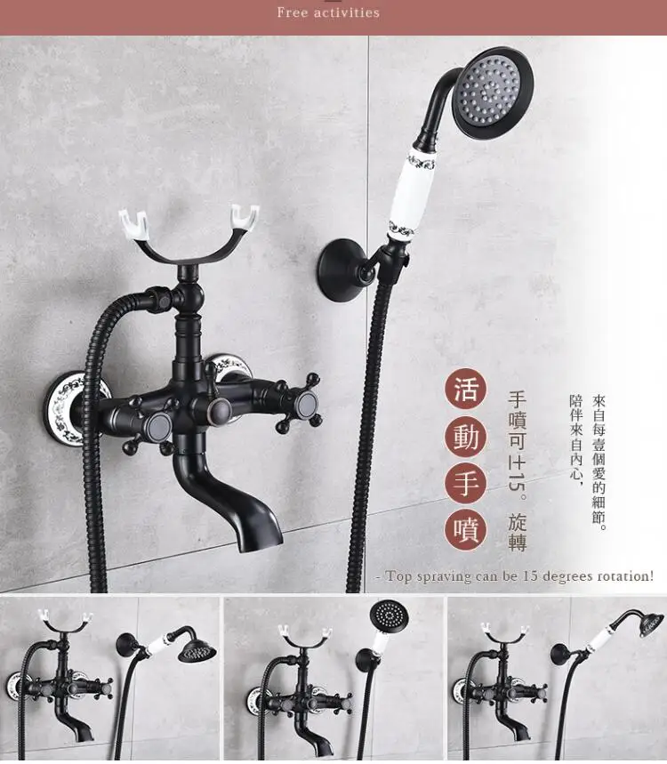 Description Picture 3 of itemBlack finish Brass European Design telephone Style ceramic base deco Bath and Shower Mixer Faucet exposed shower set H9581