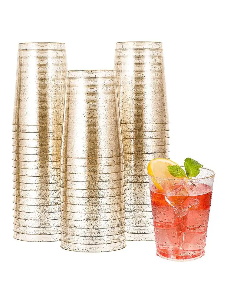 Description Picture 2 of item25pcs/set 10oz Hard Plastic Cups Disposable Glitter Tiramisu Ice Cream Juice Cup For Party Wedding whole sale Dropshipping