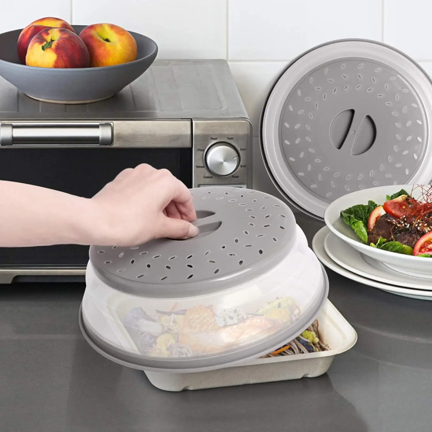 Microwave Food Cover Microwave Dust Cover Hook Cooking Lids Microwave Splatter Cover Heating Folding Cover Silicone Fresh-keeping Oil-proof Splash-proof