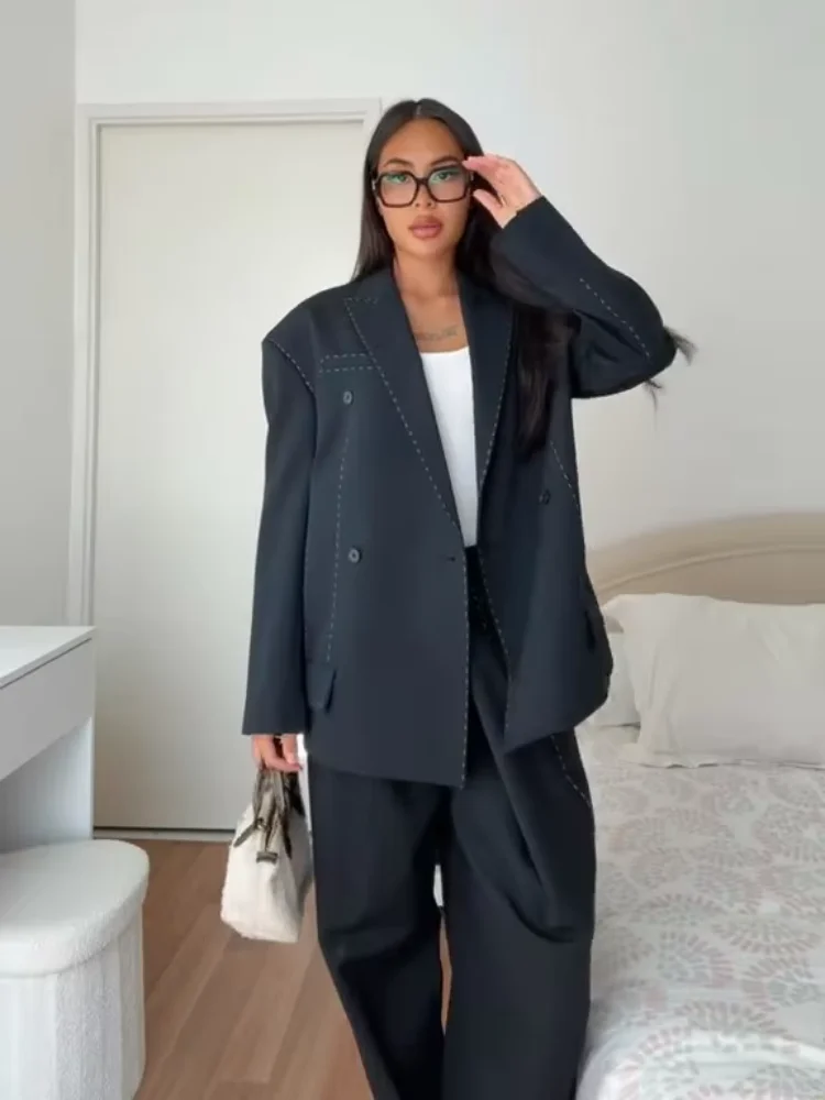 Veste Blazer surdimensionnée à imprimé zèbre pour femme, Double boutonnage, Chic, coupe ample, col à revers, vêtements d'extérieur, tenue décontractée, automne