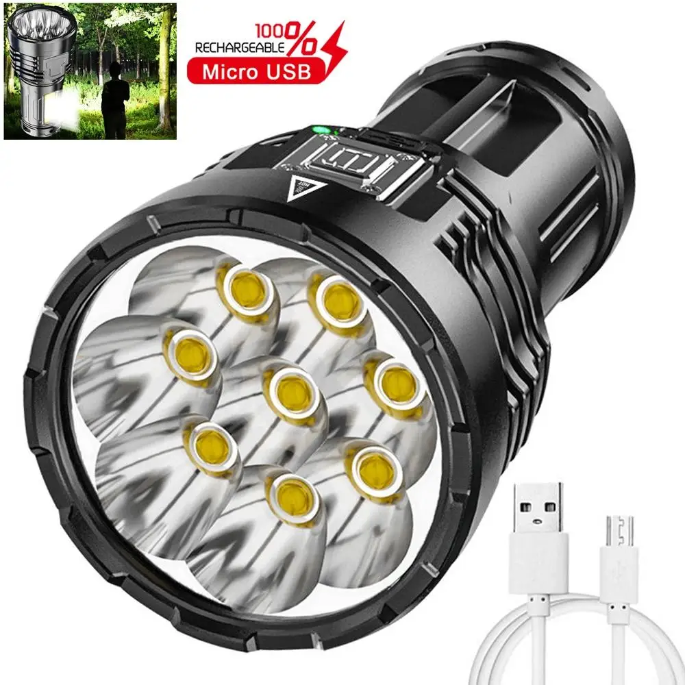 

Portable LED Flashlight USB Rechargeable Powerful Torch With Side COB Light Outdoor Camping Long-shot Work Hand Lamp Waterproof