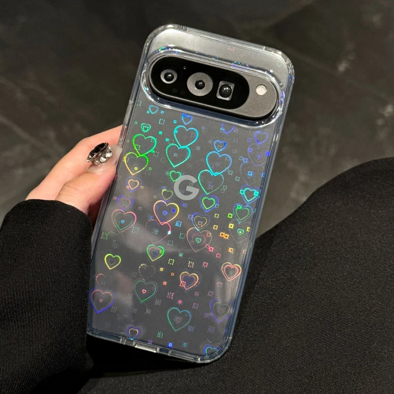 Luxury Laser Heart Transparent Acrylic Phone Case - Lovely INS Fashion Clear Shockproof Cover