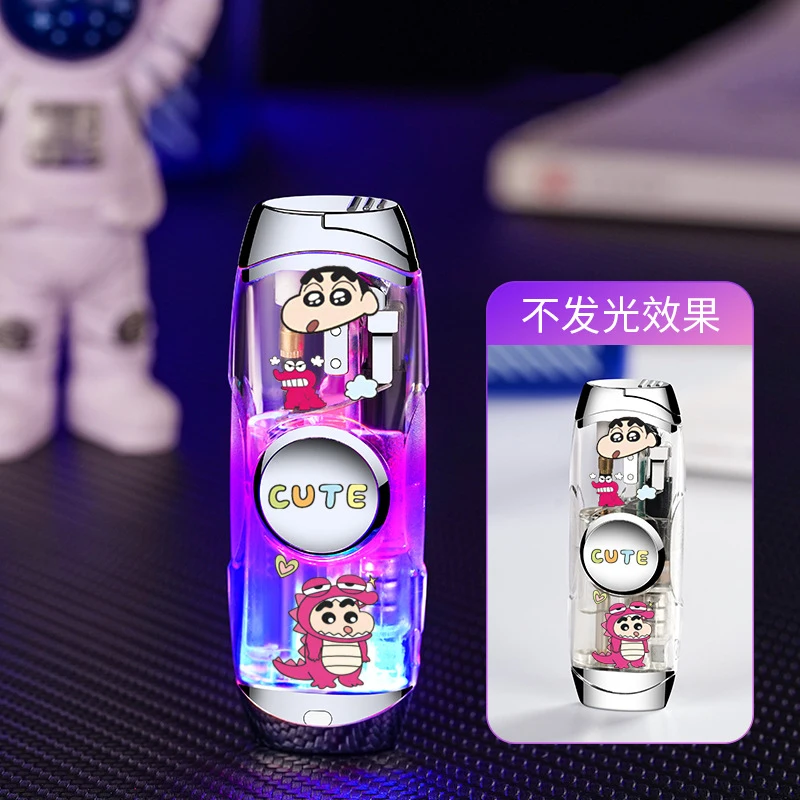 Luminous Tide Play Cool Decompression Gyroscope Windproof Red Flame Lighter Transparent Body LED Cool Color Light butane gas lighter cigarette lighter