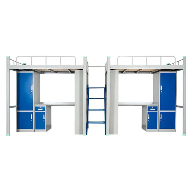 thumbnail image 1 of Cama de dormitorio con armario para niños, escritorio doble, litera tipo Loft para adultos, camas de acero inoxidable con escritorio, 1 of 3