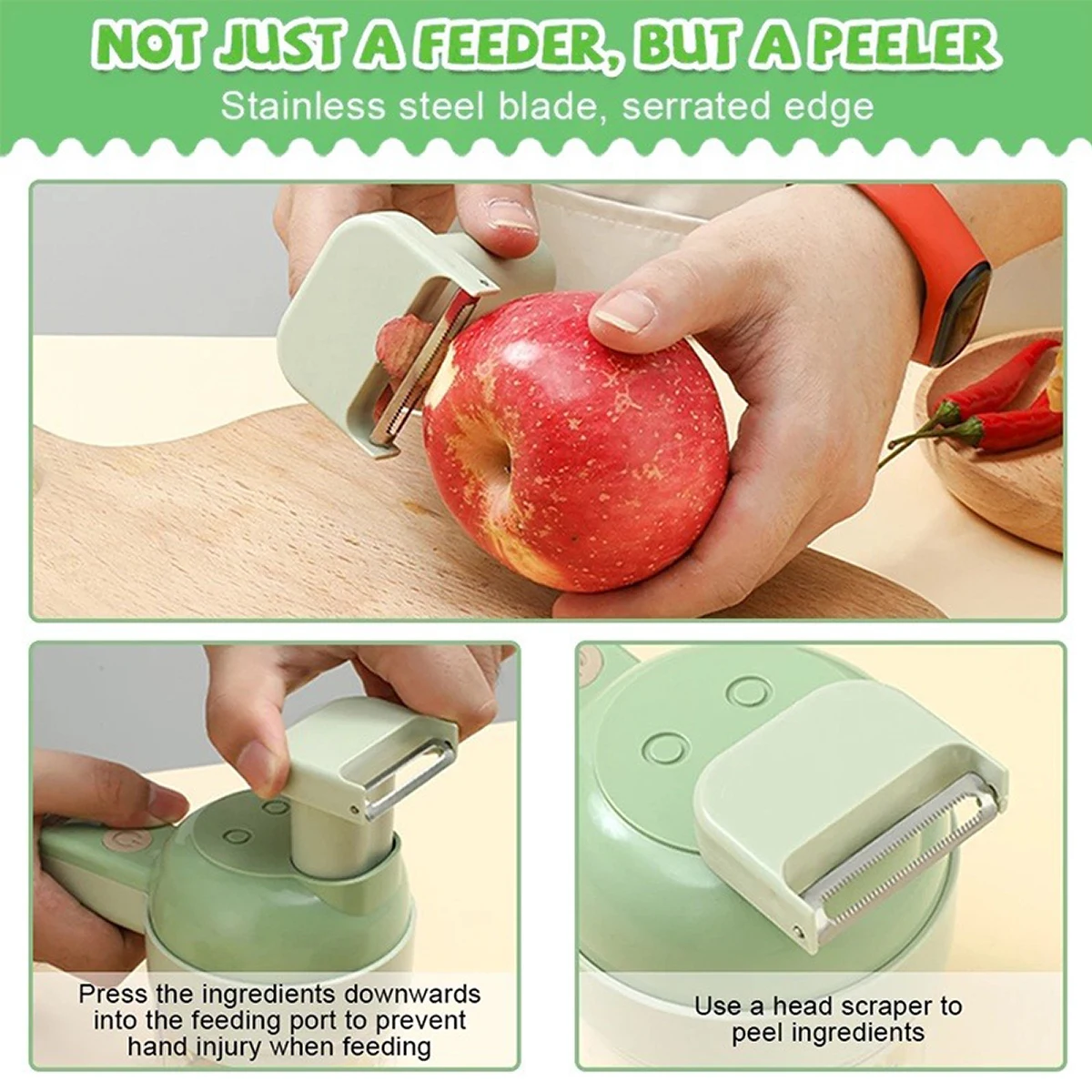 4 in1 Handheld Electric Vegetable Cutter Slicer Garlic Mud Masher USB  Wireless Chopper Cutting Pressing Mixer Food Slice for Garlic Pepper Chili  Onion