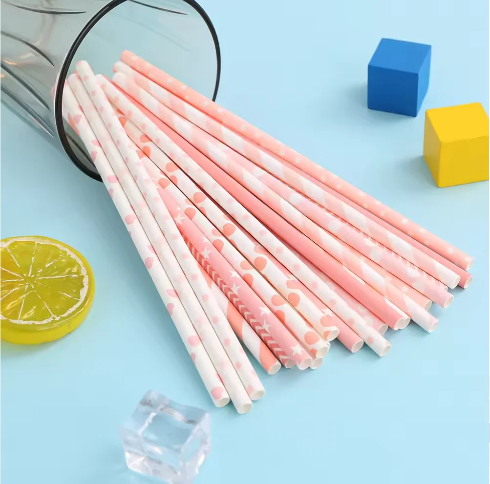 6*197mm Pink Mixed Paper Straws 600 Pcs Paper Drinking Straws For Wedding Party Restaurant Juice Coffee Cold Drinks Dessert