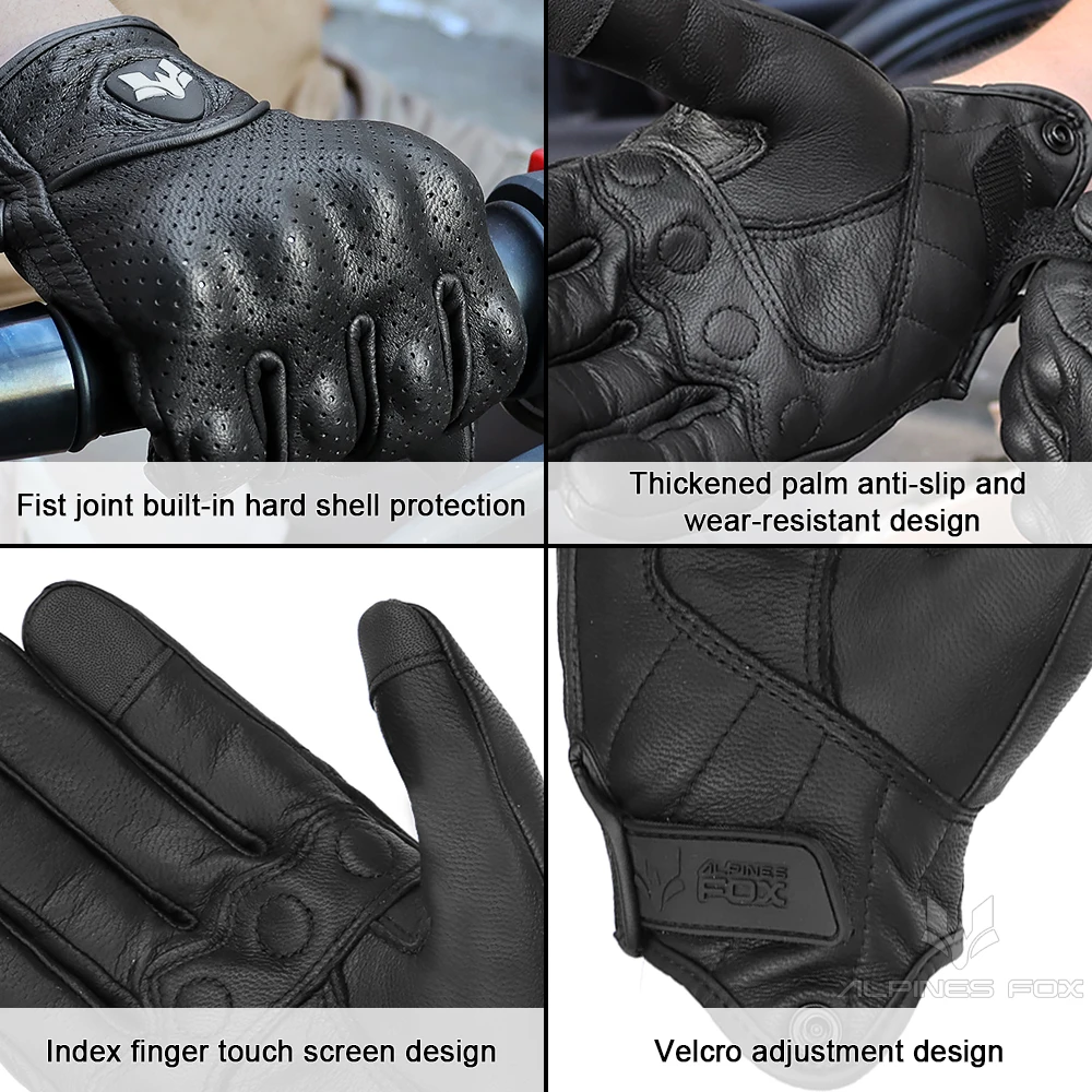 Leather Motorcycle Gloves Vintage Leather Full Finger Motorcycle Riding Gloves for Women Men ATV Rider Sports