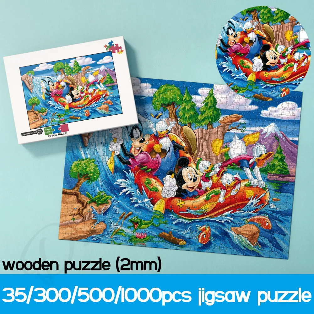 

Puzzles for Kids Disney Mickey Family Is Drifting 300 500 1000 Pieces Wooden Boxed Cartoon Jigsaw Puzzles Unique Toys and Gifts