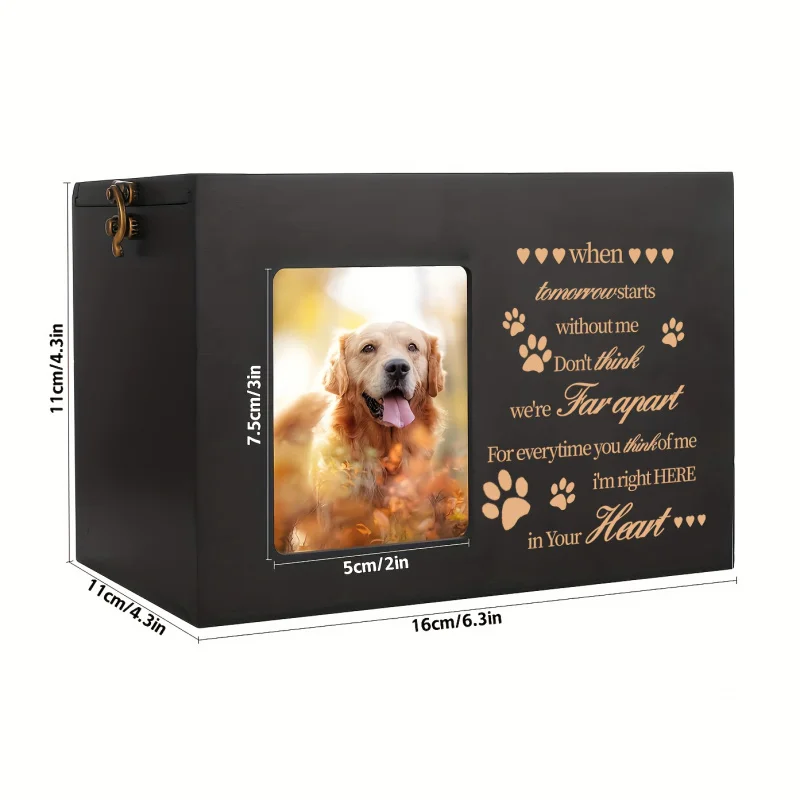 Pet Urn Dog or Ashes，Wooden Pet Urn with Photo Frame，Pet Memorial or Dog Box with Black Flannel，Lost P