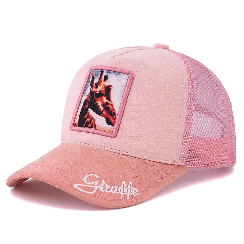 Hot Sale Unisex Rich Color Trucker Hat Giraffe Pattern Patch Design Suede Hat Women And Men Summer Animal Mesh Baseball Cap ﻿