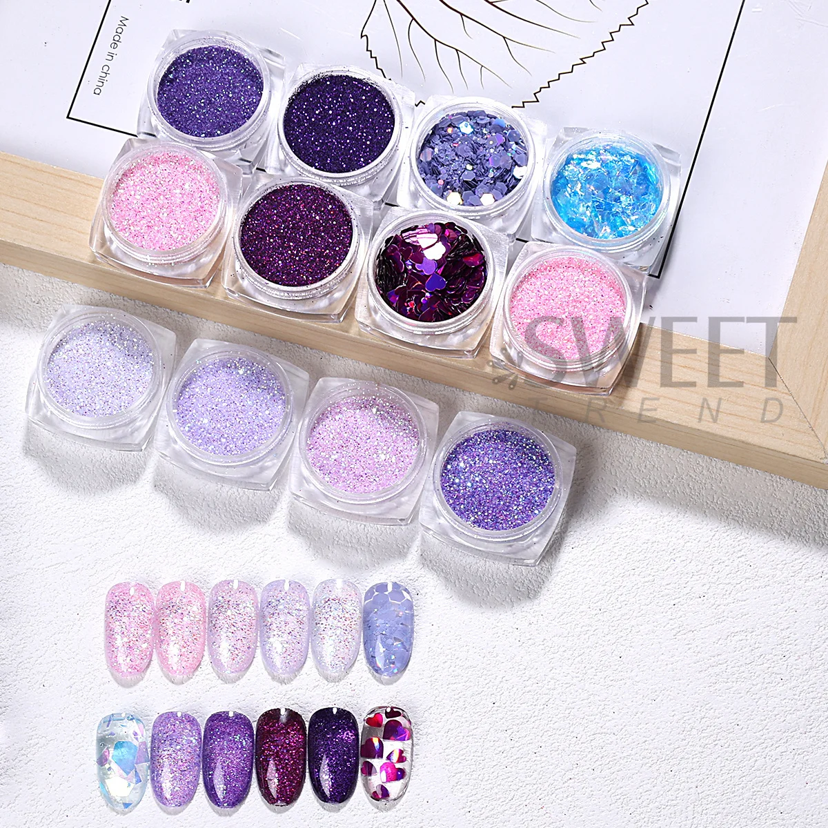 12pcs Elegant Purple Pink Nail Glitter Powder Mixed Sugar Candy Pigment Hexagon Heart Irregular Flake DIY  Manicure Decor Sequin