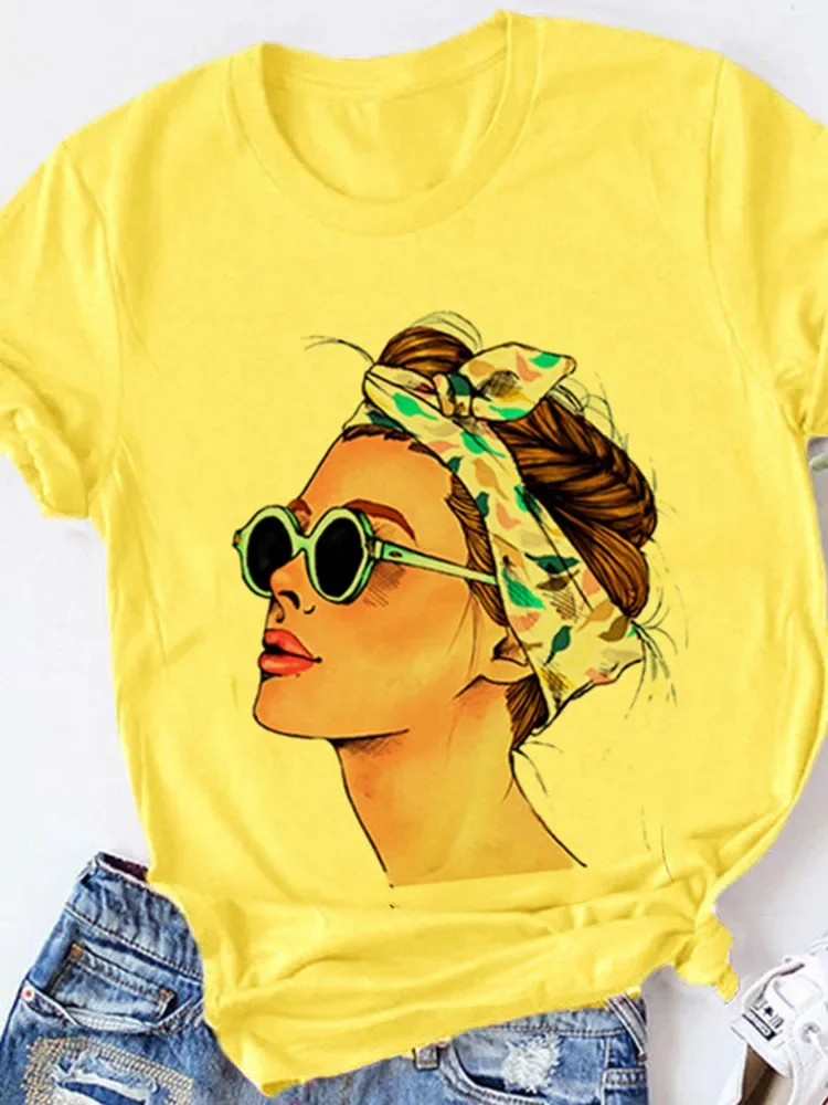 Women Fashion Yellow Short Sleeve T-Shirt Girl Summer Y2K Harajuku Lady Casual Tops Female Harajuku Streetwear 1