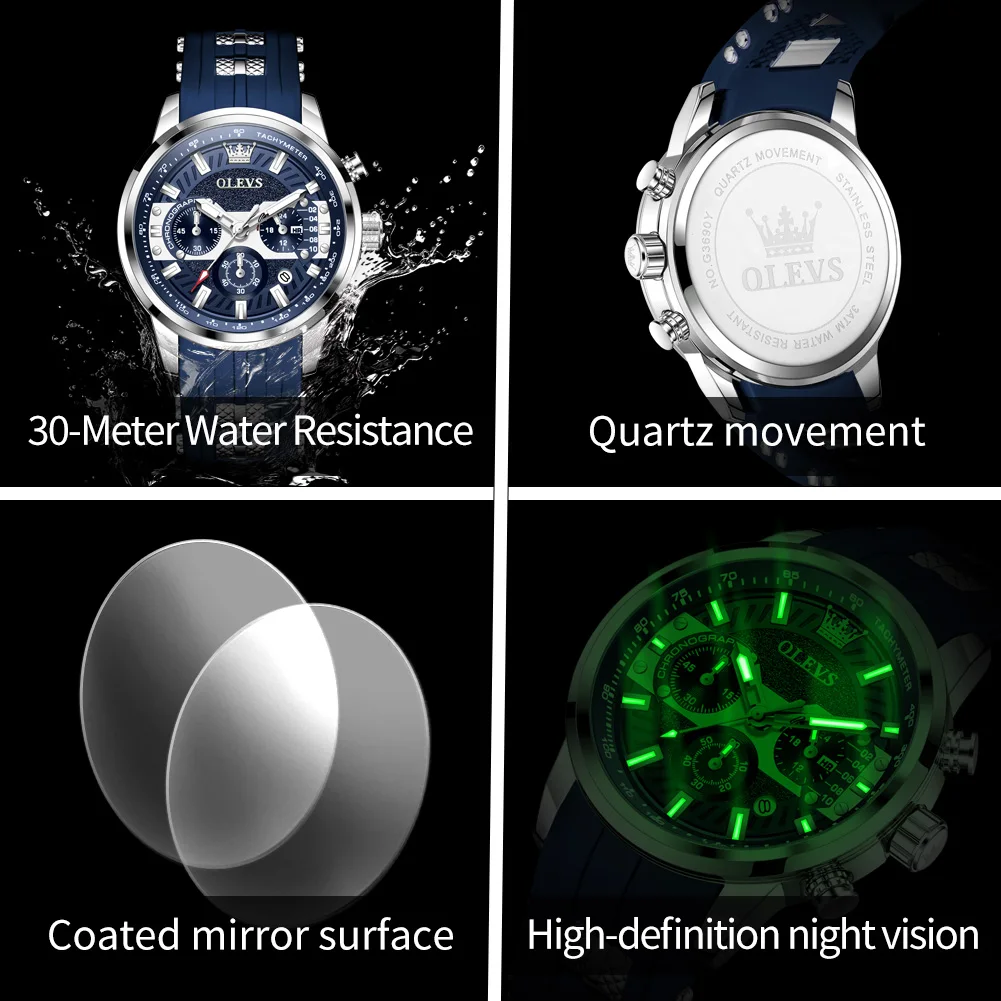 OLEVS 3690 Watch For Men Original Fashion Date Quartz Man Watch Top Brand 44mm Big Dial Waterproof Luminous Luxury Wristwatch