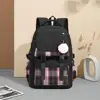 15-inch Laptop Backpack Plaid Print Student Backpack with Plush Ball Pendant Capacity Multi Compartment for Pupils for Outdoor 1