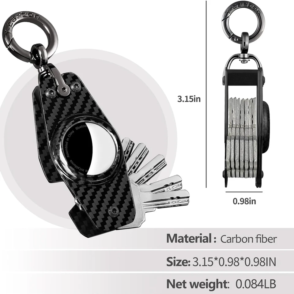 Organizzatore di chiavi portachiavi in fibra di carbonio compatibile con portachiavi compatto Air-Tag per tasca porta portachiavi  34