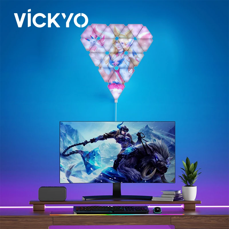 

VICKYO LED Smart Ambient Night Light Bluetooth RGB Neon Quantum Lights Triangle Diamond Wall Lights For Bedroom Game Room Decor