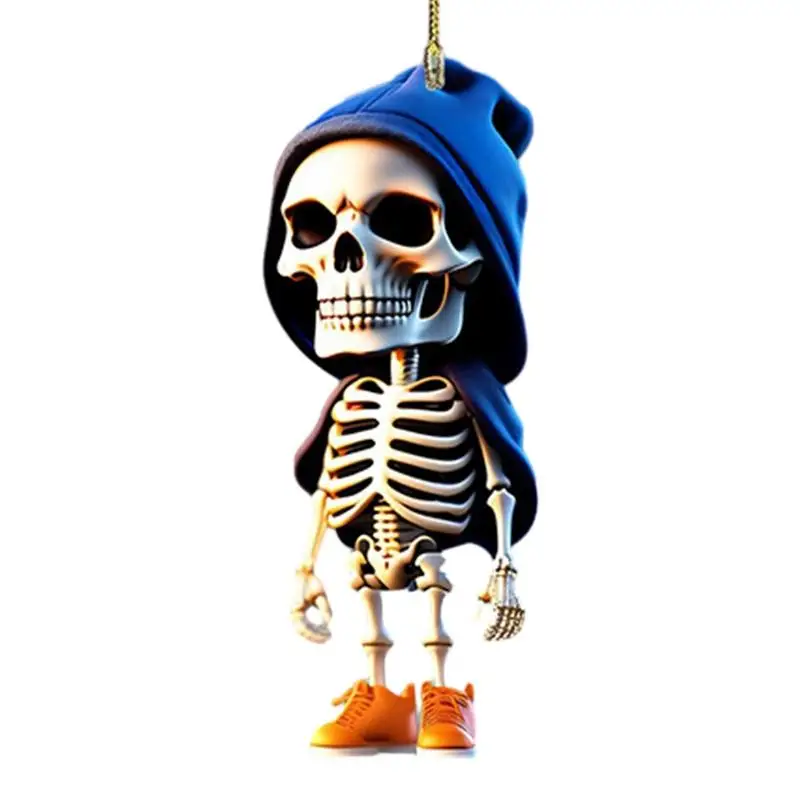 

Swinging Skeleton Car Dangle Ornament Acrylic Skeleton Figurines Car Mirror Swing Pendant Halloween Car Interior Decorations For