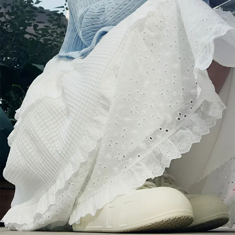 Quality Maternity Lace Embroidery Skirt Spring Summer A- Line Midi Skirt Belly Support Half-length Maternity