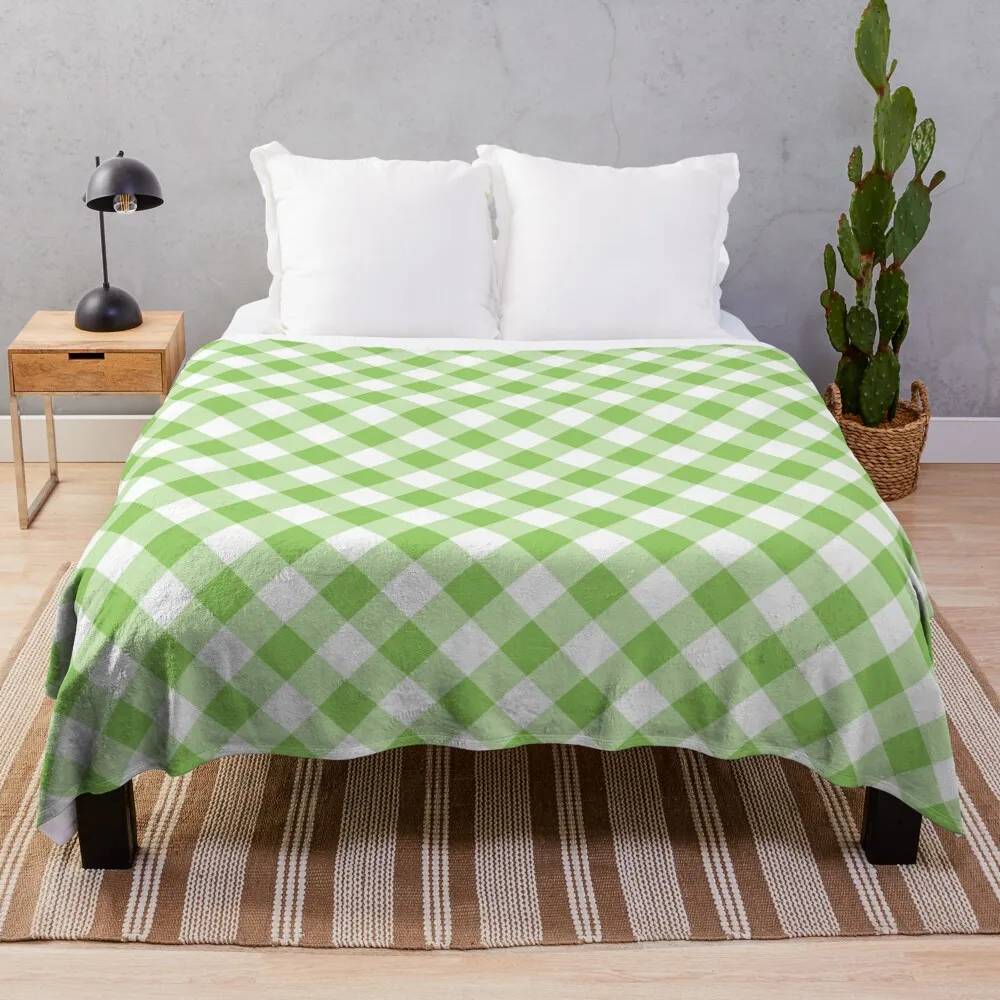 

Green Gingham Check Throw Blanket Single Sofas Multi-Purpose Custom Blankets For Sofas Blankets