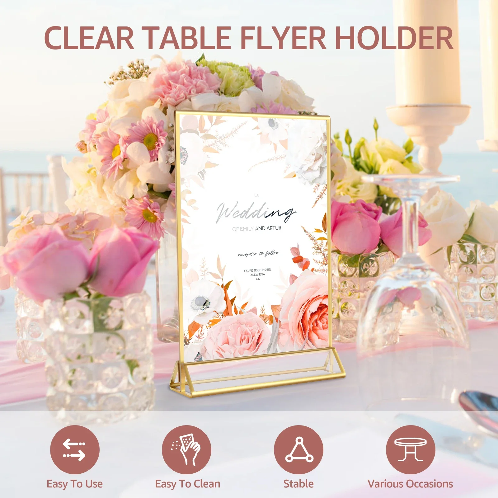 Acrylic Sign Holders Wedding Table Number Stand Menu Recipe Cards Picture Frames Photo Display Stand