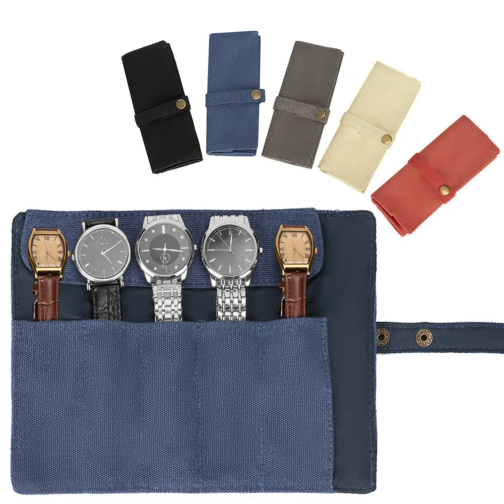 Simple Bag Watch Storage Organizer Nylon Watches Organizer Carrying Convenient Travel Nostalgic Classic Collection 5-bit Space
