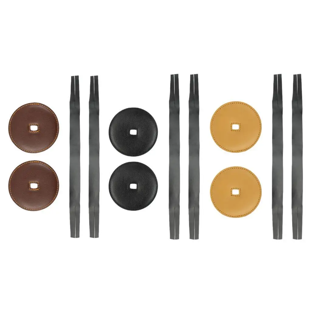 2Pcs Cymbal Handle Cymbal Belt Symphony Repairing PU Leather Soft Replacement Strip Hand Strap with Pads Strap
