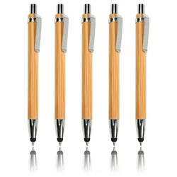 Eco - Friendly 2 - in - 1 Bamboo Ballpoint & Stylus Pen with Black Ink (WHITE)