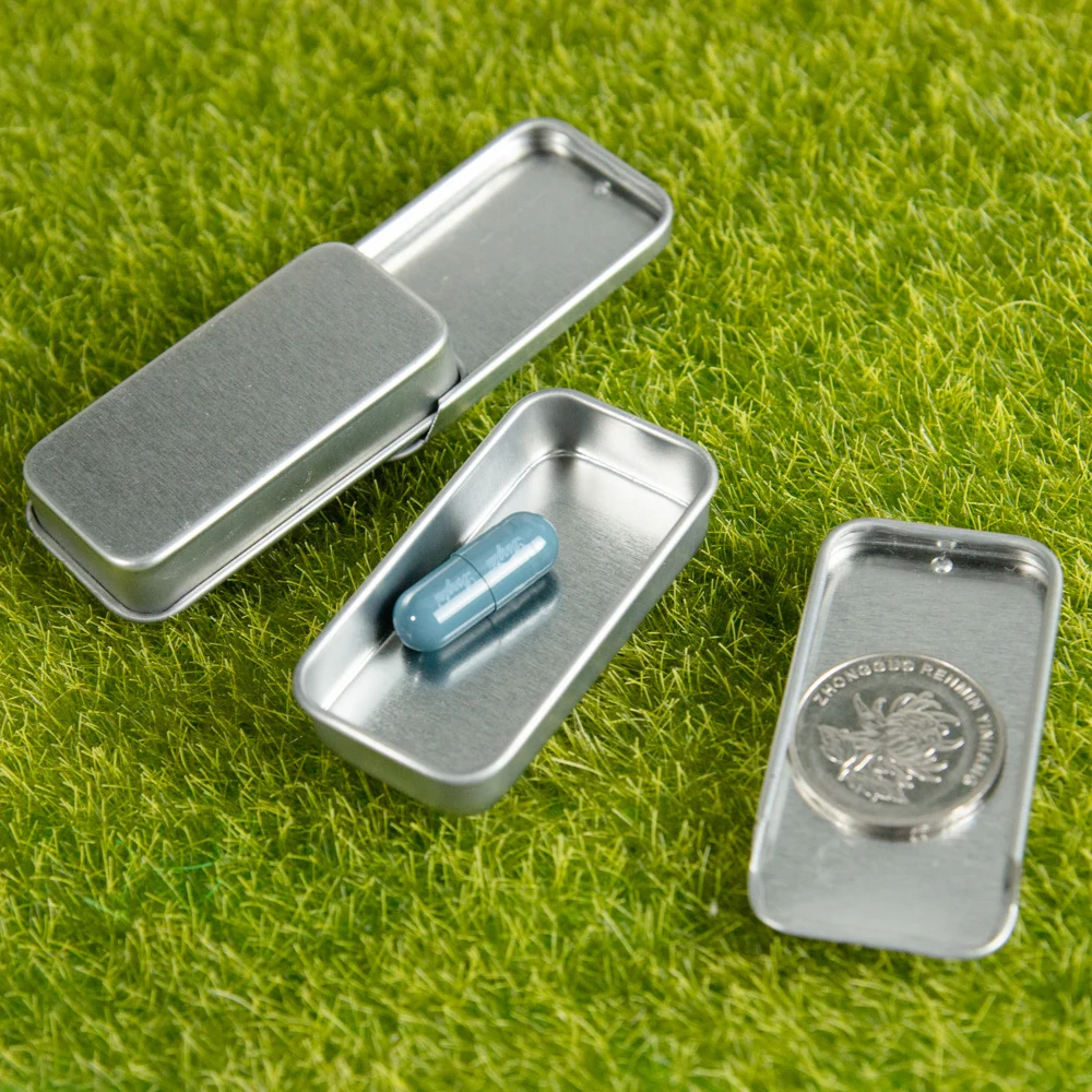 2Pcs 51*10*26mm Mini Iron Box Slide Cover Storage Box Wedding Jewelry Pill Cases Portable Tin Boxes Container Home Storage