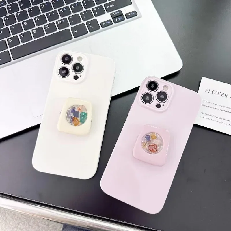 Retro Cream White Purple Gemstones Staffa Shell Art Phone Case Per Iphone 14 13 12 11 Pro Max Case Cute Simple Cover Antiurto