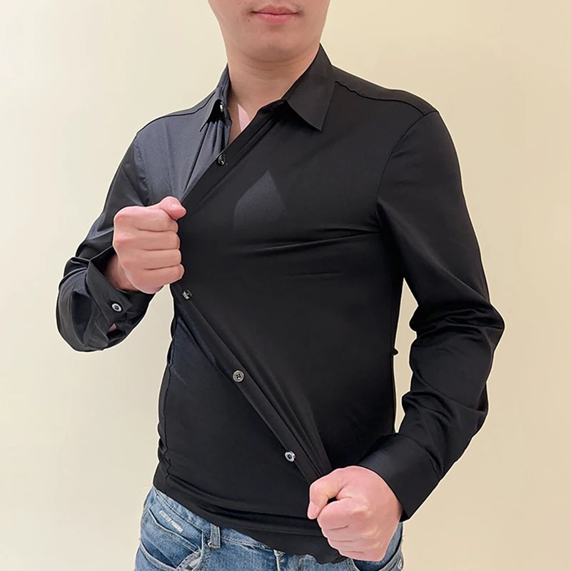 New High Elasticity Non-iron Men's Shirt Long Sleeve Top