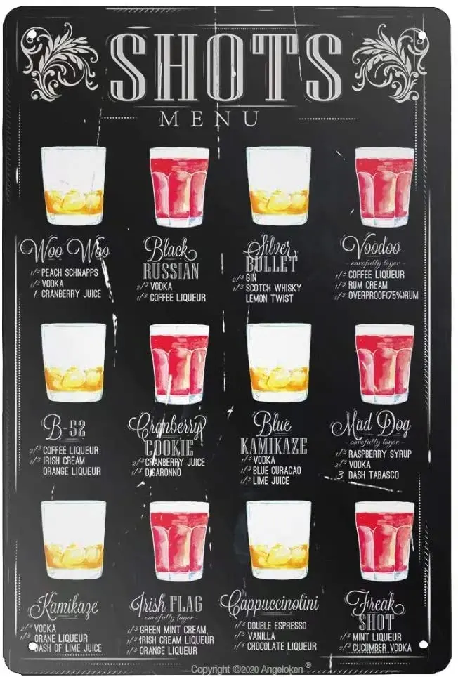 

Angeloken Retro Metal Sign Vintage Shots Beer Sign for Plaque Poster Cafe Wall Art Sign Gift 8 X 12 INCH