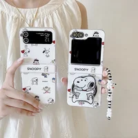 Cute Cartoon Snoopy Charlie Brown Magnetic Holder Wireless Charge Phone Case For Samsung Galaxy Z Flip 7 6 5 4 3 Hard TPU Cover