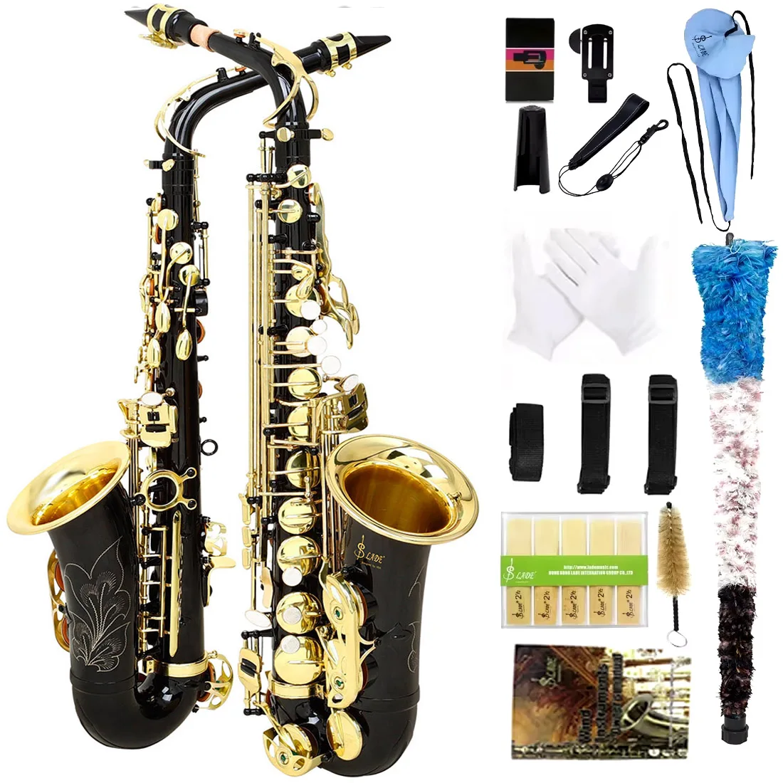 SLADE Black Gold Alto Saxophone Student Alto Saxophone E Flat Beginner Complete Set with Case Mouthpiece Strap Reed