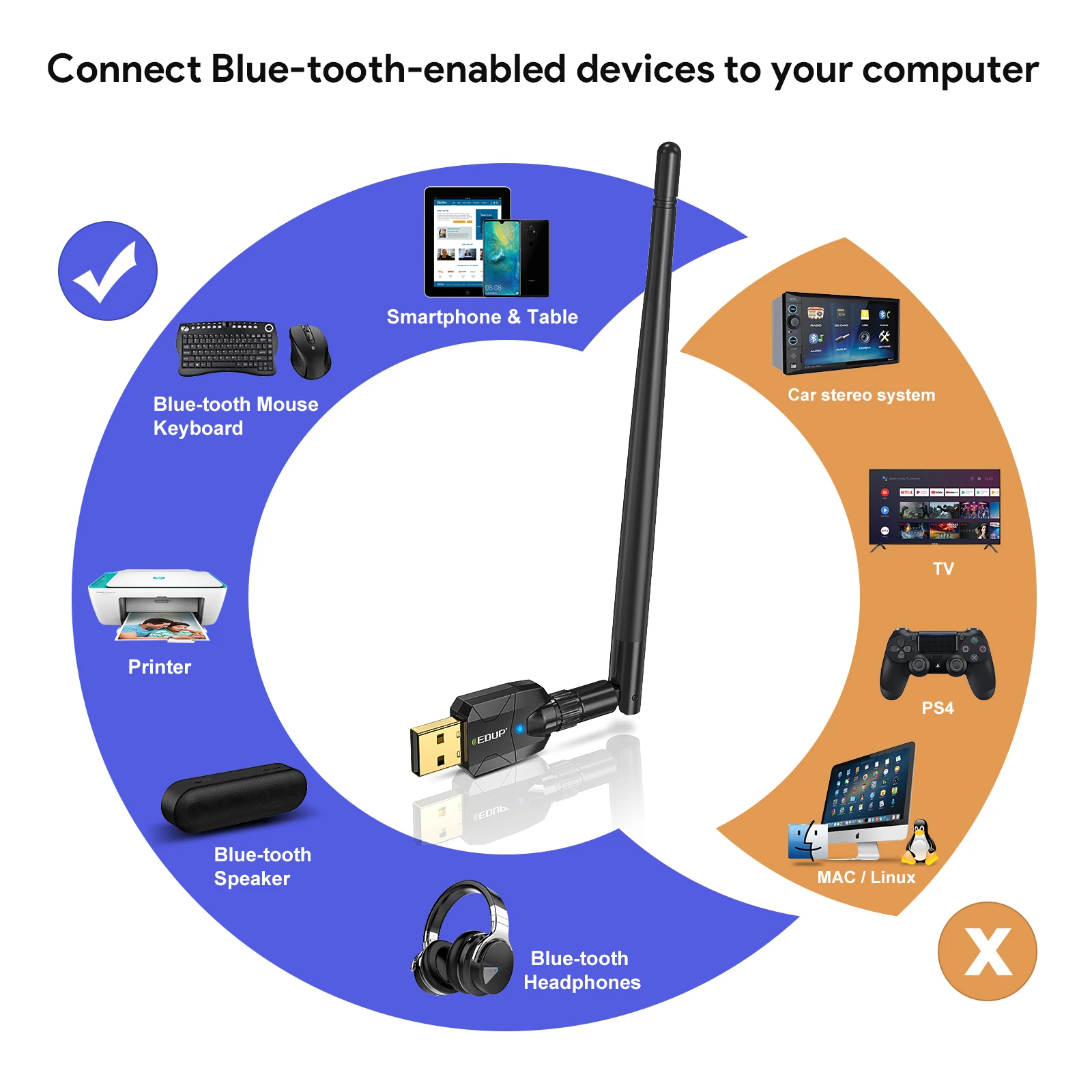 edup usb adaptador bluetooth sem fio bluetooth receptor de áudio transmissor antena usb dongle para computador