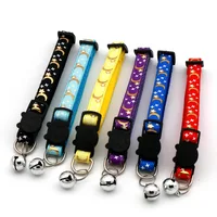 Cat Collar With Bell Cartoon Star Moon Dog Puppy Cat Kitten Collar Adjustable Safety Bell Ring Necklace Cat Jewelry 2